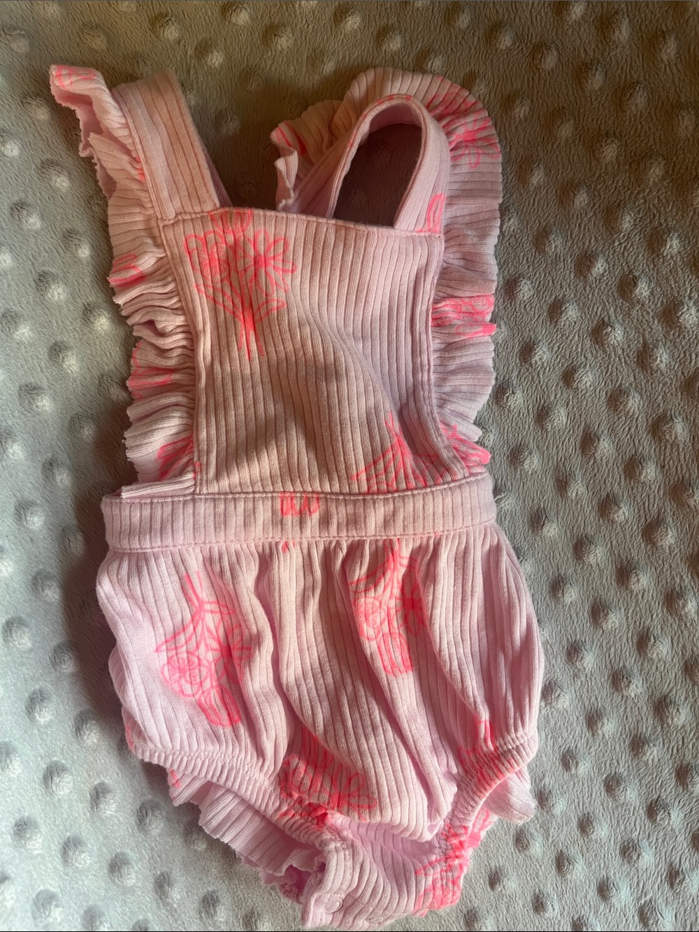 Pink Ribbed Ruffle Baby Romper with Neon Pink Prints